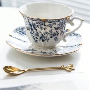 French Style China Porcelain Tea Cup Set, Unique Tea Cup and Saucers 1Spoon